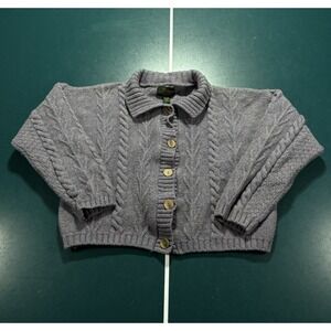 VTG Doogan Donegal Irish Wool Cardigan Women's Large Cropped‎ Chunky Cable Knit